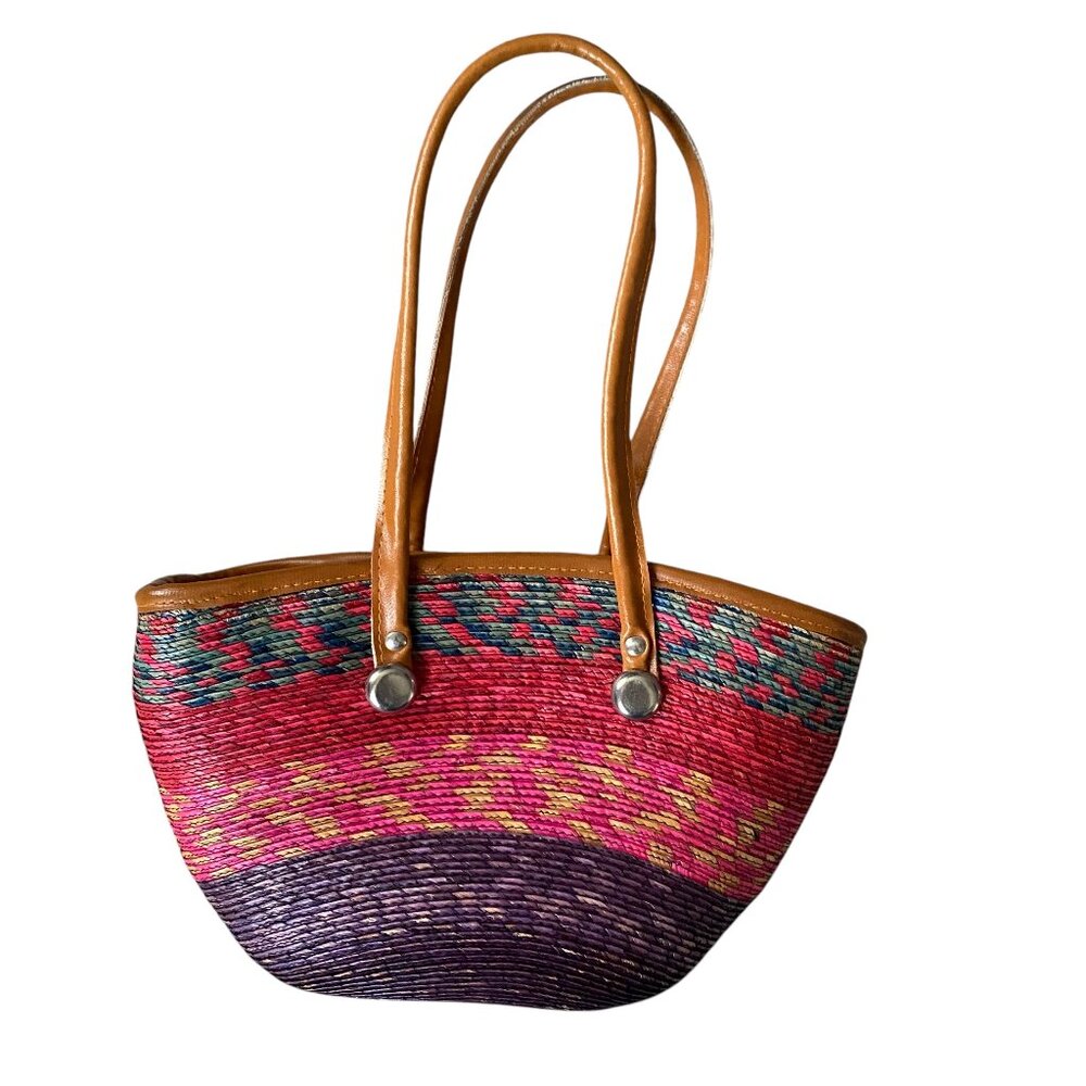 Unbranded women's multicolored casual straw handbag tote double leather handle